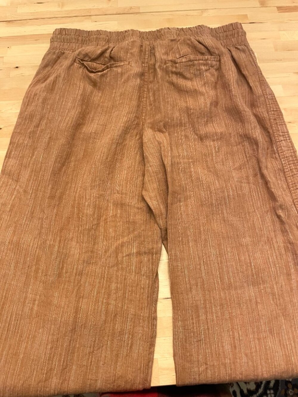 Athleta Cabo Women's 100% Linen Wide Leg Pant Sz 16 Terracotta Striped Boho Chic - Picture 5 of 15